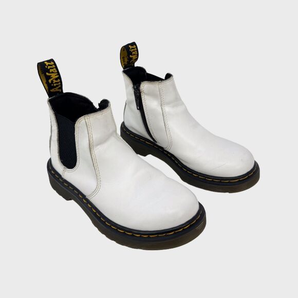 Dr Martens 2976 Kids Chelsea Boots White Leather Pull On Ankle Booties US 1 - Picture 1 of 8